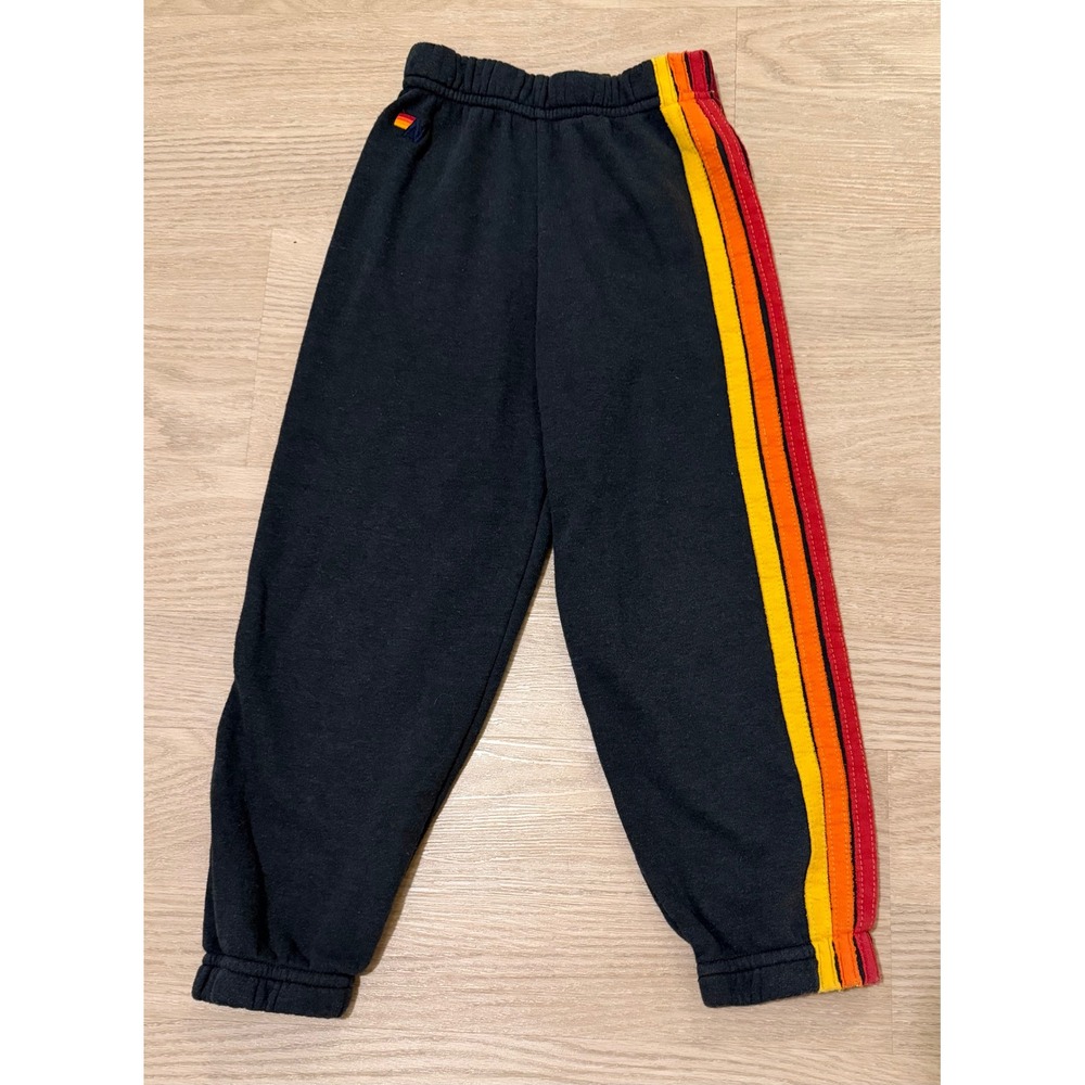 Aviator Nation 5 Stripe Sweatpants Kids 4 Charcoal Joggers Retro Rainbow
